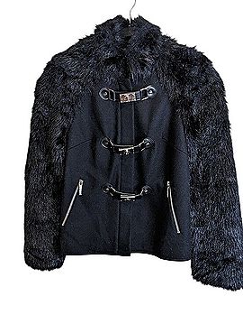 Michael Kors Wool Faux Rabbit Fur Buckle Toggle Coat Wool Coat (view 1)
