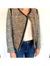 Sandro Tweed Boucle Leather Trim Collarless Moto Jacket Jacket - photo 6