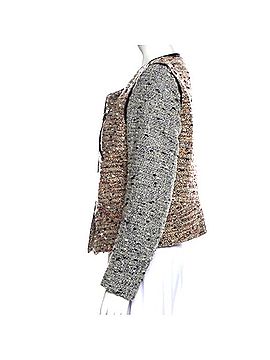 Sandro Tweed Boucle Leather Trim Collarless Moto Jacket Jacket (view 2)