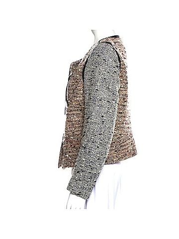 Sandro Tweed Boucle Leather Trim Collarless Moto Jacket Jacket (view 2)