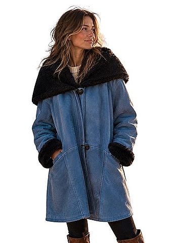 Overland Blue Leather Coat Trenchcoat (view 1)