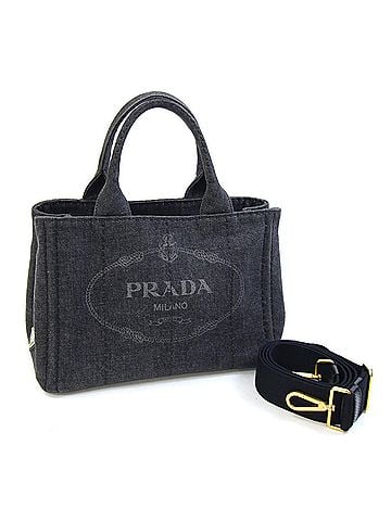 Prada Prada Canapa Mini Handbag 1BG439 Black Denim Shoulder Bag for Women PRADA (view 1)