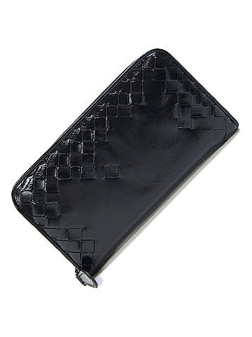 Bottega Veneta Bottega Veneta Round Zip Long Wallet, Intrecciato, 114076, Black Leather, Men's/Women's. (view 1)
