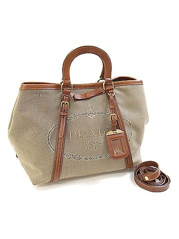 Prada Prada handbag BN1671 beige brown jacquard canvas leather shoulder bag for women PRADA (view 1)