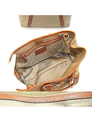 Prada Prada handbag BN1671 beige brown jacquard canvas leather shoulder bag for women PRADA (view 2)