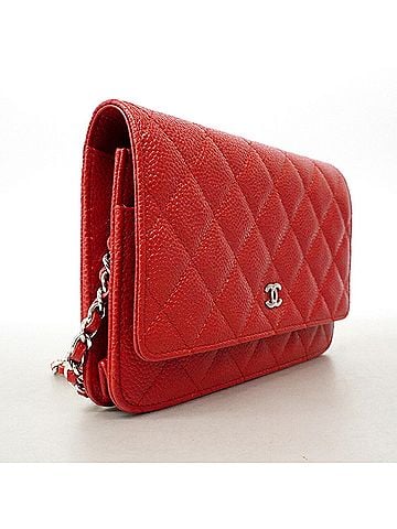 Chanel Chanel Matelassé Chain Shoulder Wallet, Caviar Leather, Red, Women's (view 2)