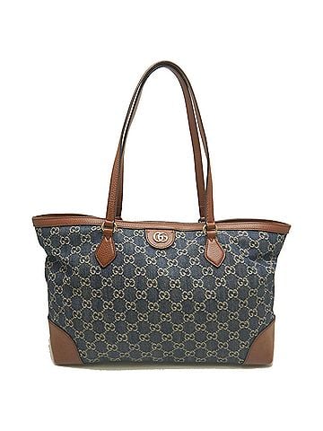 Gucci GUCCI Ophidia Tote Bag 631685 Cotton Denim x Leather Indigo Brown Women's 254343 (view 1)