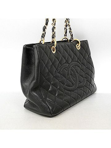 Chanel Chanel Tote Bag/Chain Tote, Matelassé Caviar Leather, Black, Women's (view 2)