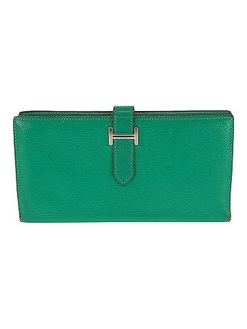 Hermès HERMES Bearn Soufflé Mint Green Silver Hardware Chevre Leather Long Wallet (R Stamp) for Women (view 1)
