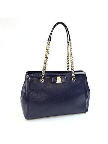 Salvatore Ferragamo Salvatore Ferragamo Ferragamo Vara Tote Bag 21G508 Navy Leather Chain Shoulder Ribbon Women's Salvatore (view 1)