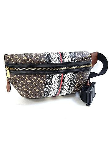 Burberry Burberry Body Bag TB Monogram 80214831 Brown Black Leather Crossbody Shoulder Stripe Men's BURBERRY (view 1)