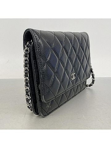 Chanel Chanel Matelassé Chain Shoulder Wallet, Caviar Leather, Black, Women's, P3588236 (view 2)