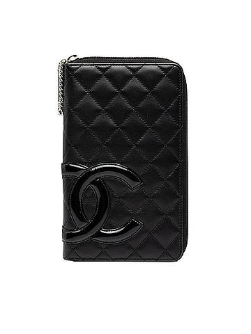 Chanel Chanel Cambon Line Coco Mark Round Zipper Long Wallet A50078 Black Silver Calf Patent Leather Women's CHANEL (view 1)