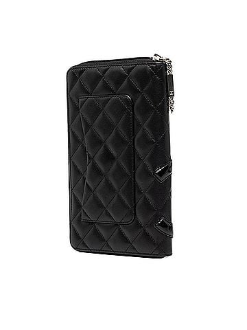 Chanel Chanel Cambon Line Coco Mark Round Zipper Long Wallet A50078 Black Silver Calf Patent Leather Women's CHANEL (view 2)
