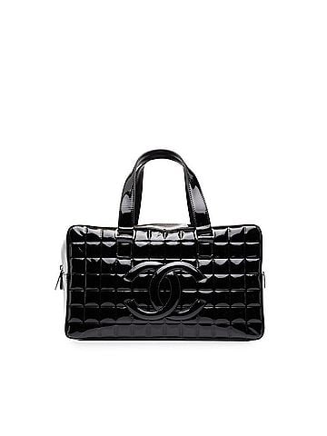 Chanel Chanel Coco Mark Chocolate Bar Handbag Mini Boston A19271 Black Patent Leather Women's CHANEL (view 1)