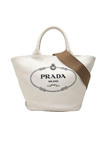 Prada Prada Triangle Logo Plate Canapa Tote Bag Shoulder 2WAY 1BG186 White Canvas Women's PRADA (view 1)