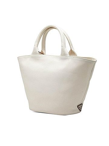 Prada Prada Triangle Logo Plate Canapa Tote Bag Shoulder 2WAY 1BG186 White Canvas Women's PRADA (view 2)