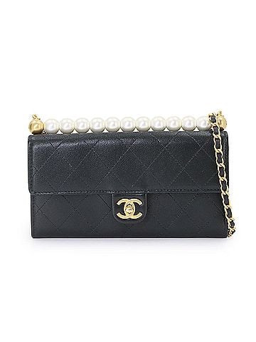 Chanel Chanel Matelassé Chain Wallet, Long Faux Pearl Leather, Black AP1001, Gold Hardware. (view 1)