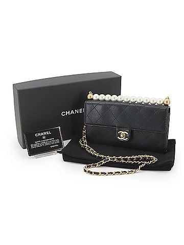 Chanel Chanel Matelassé Chain Wallet, Long Faux Pearl Leather, Black AP1001, Gold Hardware. (view 2)