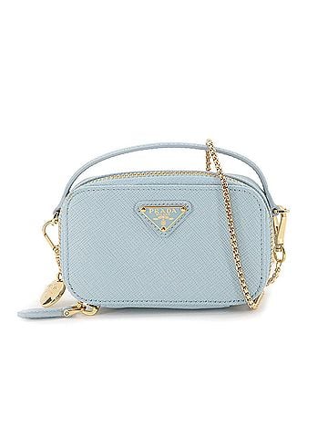 Prada Prada Saffiano Triangle Mini Handbag Pouch Chain Shoulder Leather Light Blue 1NR025 (view 1)