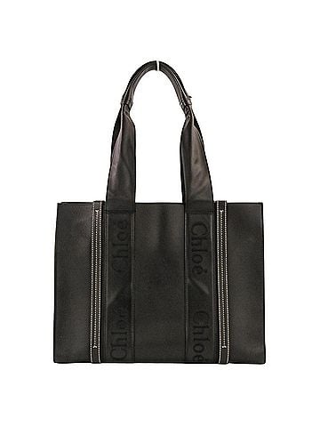 Chloé Chloé Chloe Woody Leather Tote Bag Handbag 04227565 Black Women's (view 2)