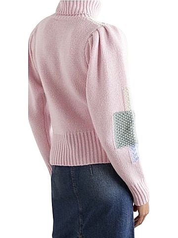 LoveShackFancy Allan Appliquéd Patchwork Knitted Turtleneck Pullover Sweater (view 2)