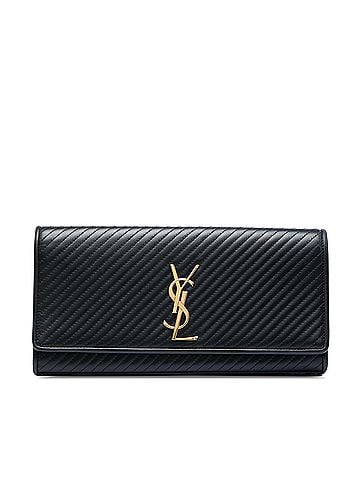 Saint Laurent Matelasse Diagonal Calfskin Monogram Cassandre Clutch (view 1)