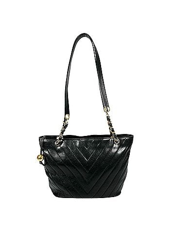 Chanel CHANEL Chain Shoulder Tote Bag, V-Stitch Caviar Leather, Black, Women's (view 1)