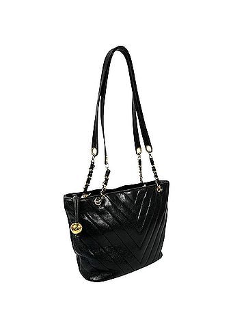 Chanel CHANEL Chain Shoulder Tote Bag, V-Stitch Caviar Leather, Black, Women's (view 2)