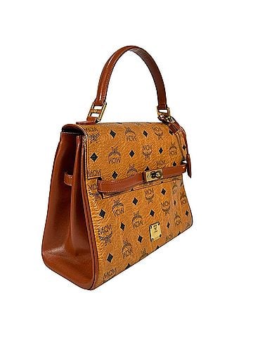 MCM MCM Visetos Leather Handbag, Brown, Women's (view 2)