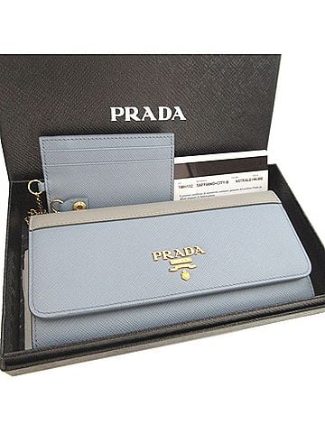 Prada Prada 1MH132 Saffiano Leather Blue/Gray Bi-fold Long Wallet 1055PRADA (view 2)