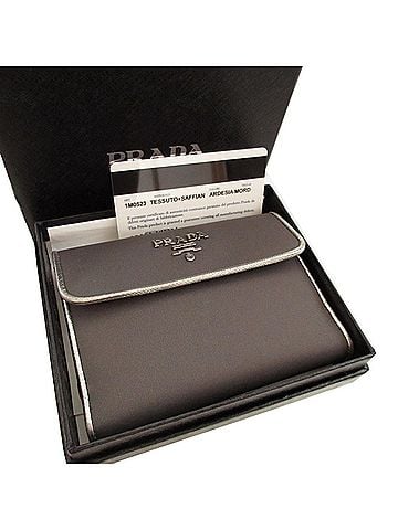 Prada Prada 1M0523 Saffiano Leather Tessuto Silver Gray Double Snap Wallet 1051PRADA (view 2)
