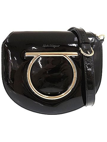 Salvatore Ferragamo Salvatore Ferragamo Gancini Patent Leather Black Shoulder Bag 1069 (view 1)