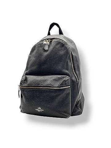 Coach COACH F29004 Charlie Backpack, Black Pebbled Leather, Gold Hardware, Men's/Women's, S99 (view 1)