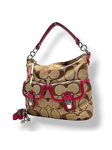 Coach COACH F23392 Signature Shoulder Bag, Beige Pink Canvas Patent Leather, Silver Hardware, Handbag, Crossbody, Women's S60 (view 1)