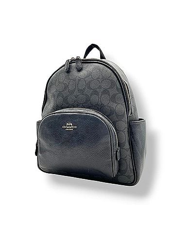 Coach COACH 5671 Court Backpack, Signature Pattern, Grey Leather, Black Logo, Women's, S99 (view 1)