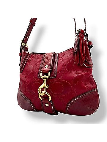 Coach COACH 11329 Hamptons Signature Embossed Shoulder Bag, Red Leather, Gold Hardware, Crossbody, Women's S3 (view 2)