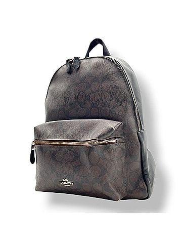 Coach COACH F58314 Charlie Backpack Signature Rucksack Brown Black Coated Canvas Leather Gold Hardware Women's S22 (view 1)