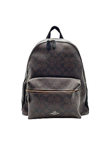 Coach COACH F58314 Charlie Backpack Signature Rucksack Brown Black Coated Canvas Leather Gold Hardware Women's S22 (view 2)