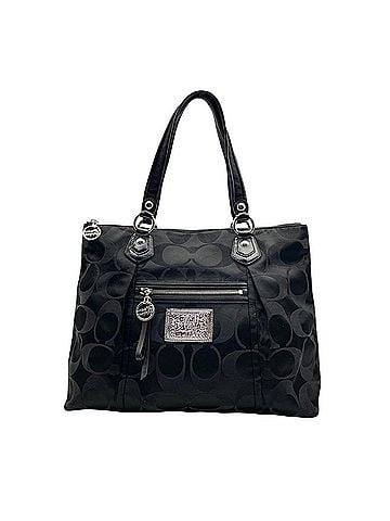 Coach COACH F16290 Poppy Signature Satin Tote Bag, Black Canvas, Patent Leather, Silver Hardware, Shoulder Women's S62 (view 2)