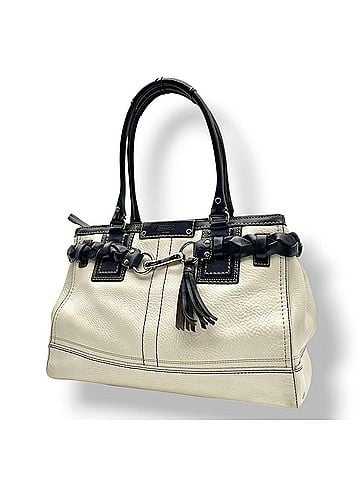 Coach COACH F13084 Hamptons Carryall Handbag, White/Black Leather, Braided Tassel, Silver Hardware, Dog Leash Clip, Shoulder Bag, Women's, S60 (view 1)