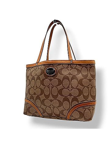 Coach COACH F46767 Heritage Signature Top Handle Mini Tote Bag Handbag Beige Brown Leather Logo Plate Silver Hardware Women's S3 (view 1)