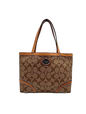 Coach COACH F46767 Heritage Signature Top Handle Mini Tote Bag Handbag Beige Brown Leather Logo Plate Silver Hardware Women's S3 (view 2)