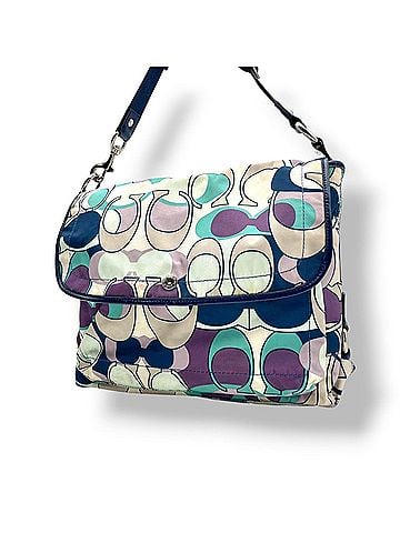 Coach COACH F18840 Kyra Daisy Scarf Print Messenger Bag Ivory Blue Nylon Leather Signature Silver Hardware Shoulder Crossbody Women's S60 (view 1)