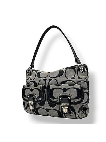 Coach COACH Op Art Y2K Vintage Signature One-Shoulder Bag, Gray/Black Canvas/Patent Leather, Shoulder Silver Hardware, Women's Hobo Bag S23 (view 1)