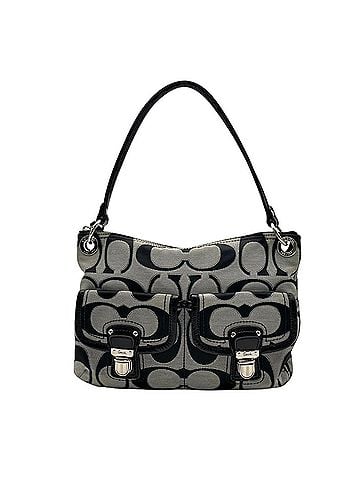 Coach COACH Op Art Y2K Vintage Signature One-Shoulder Bag, Gray/Black Canvas/Patent Leather, Shoulder Silver Hardware, Women's Hobo Bag S23 (view 2)