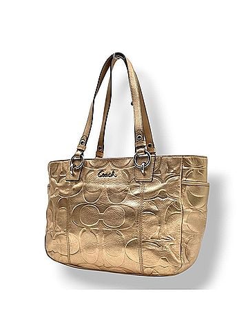 Coach COACH F17727 East West Gallery Tote Bag, Gold Metallic Signature Embossed Leather, Silver Hardware, Shoulder Women's, S62 (view 1)