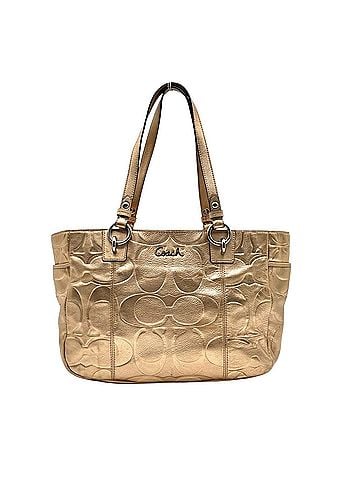 Coach COACH F17727 East West Gallery Tote Bag, Gold Metallic Signature Embossed Leather, Silver Hardware, Shoulder Women's, S62 (view 2)