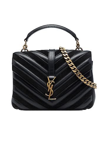 Saint Laurent Medium Calfskin and Suede Chevron Monogram College Satchel (view 1)