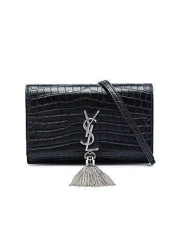 Saint Laurent Croc Embossed Leather Monogram Kate Tassel Wallet on Chain (view 1)